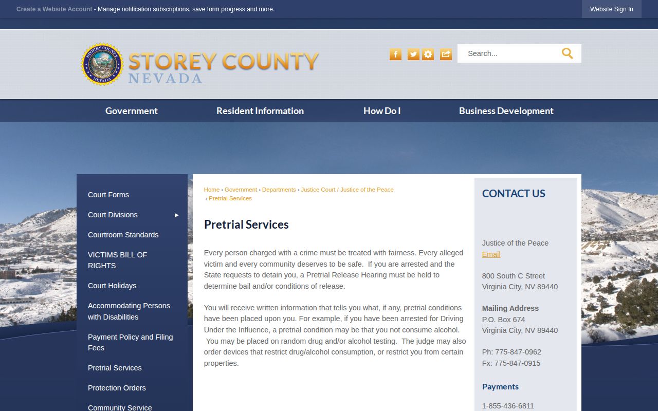Storey County 24-hour release conditions on the Pretrial Services page