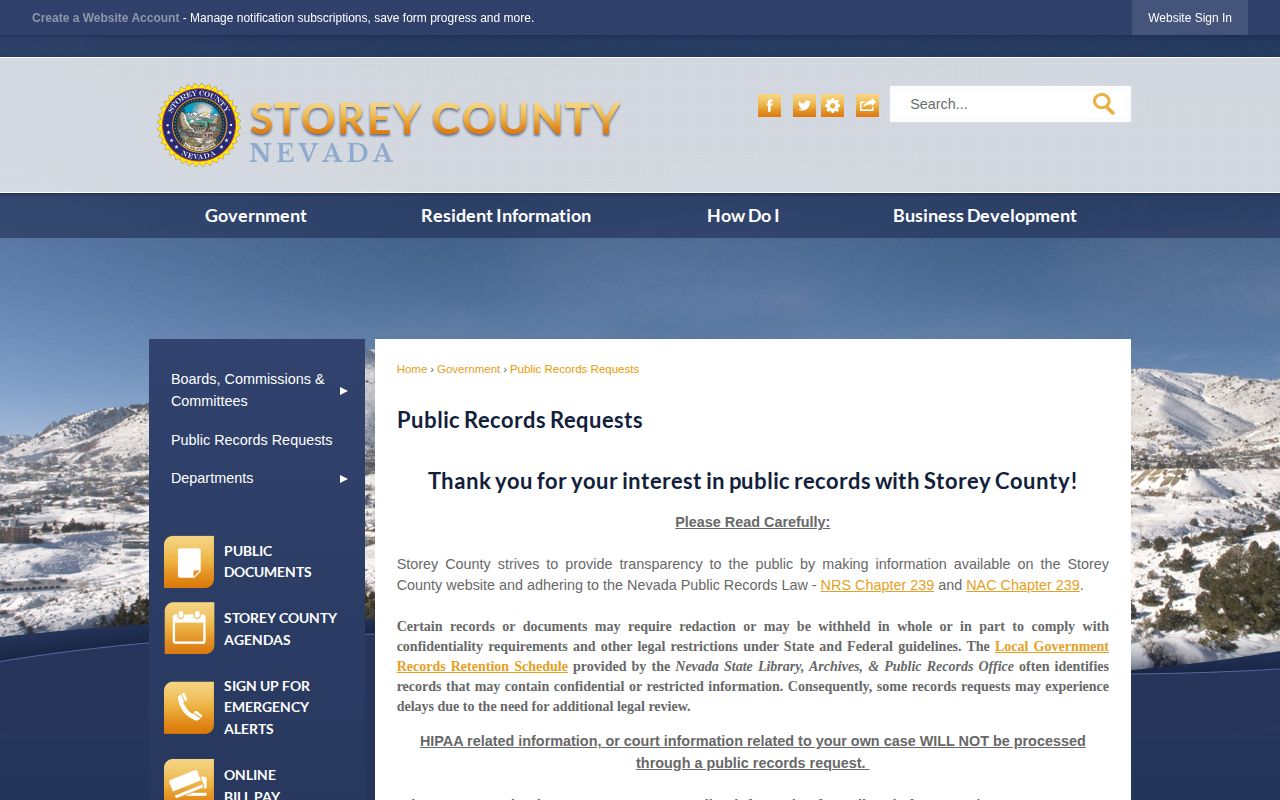 Storey County released inmates public records request instructions